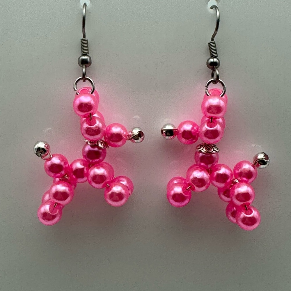 Pink Balloon Dog Bead Earrings